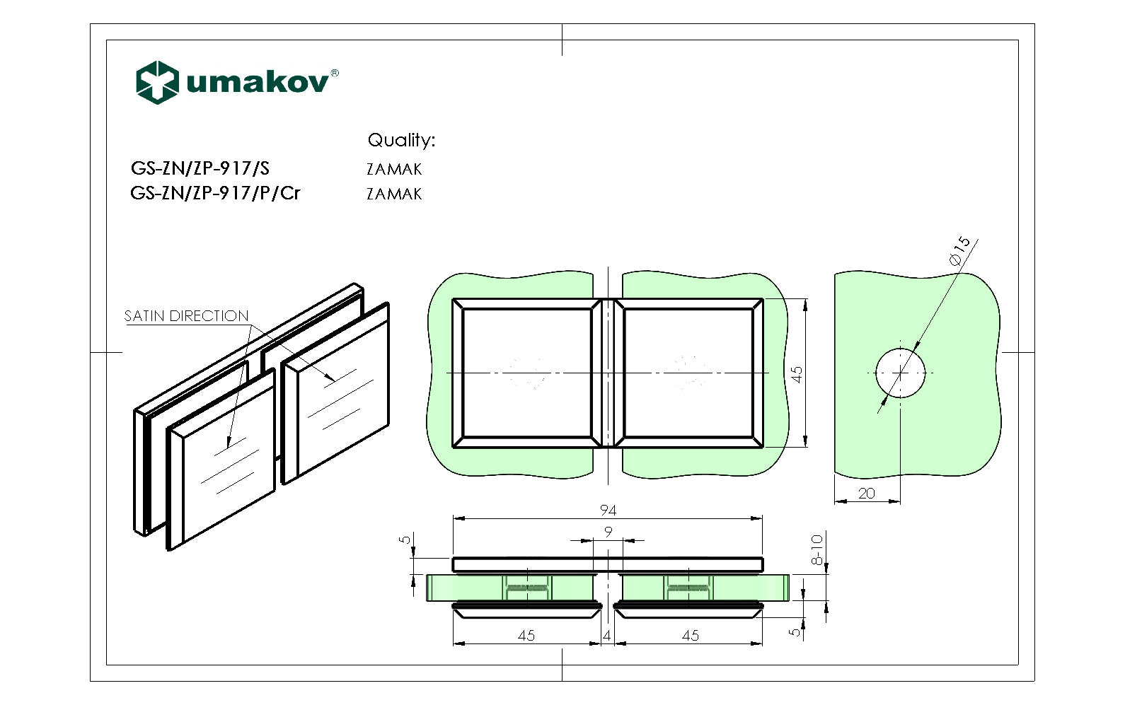 Glass clamp, Zamak, T 8-10 mm