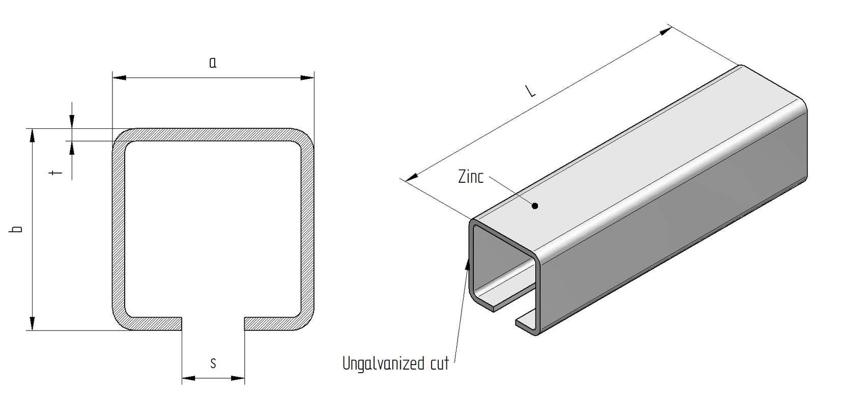 Guiding track Zn, 78x78x4mm, L7m
