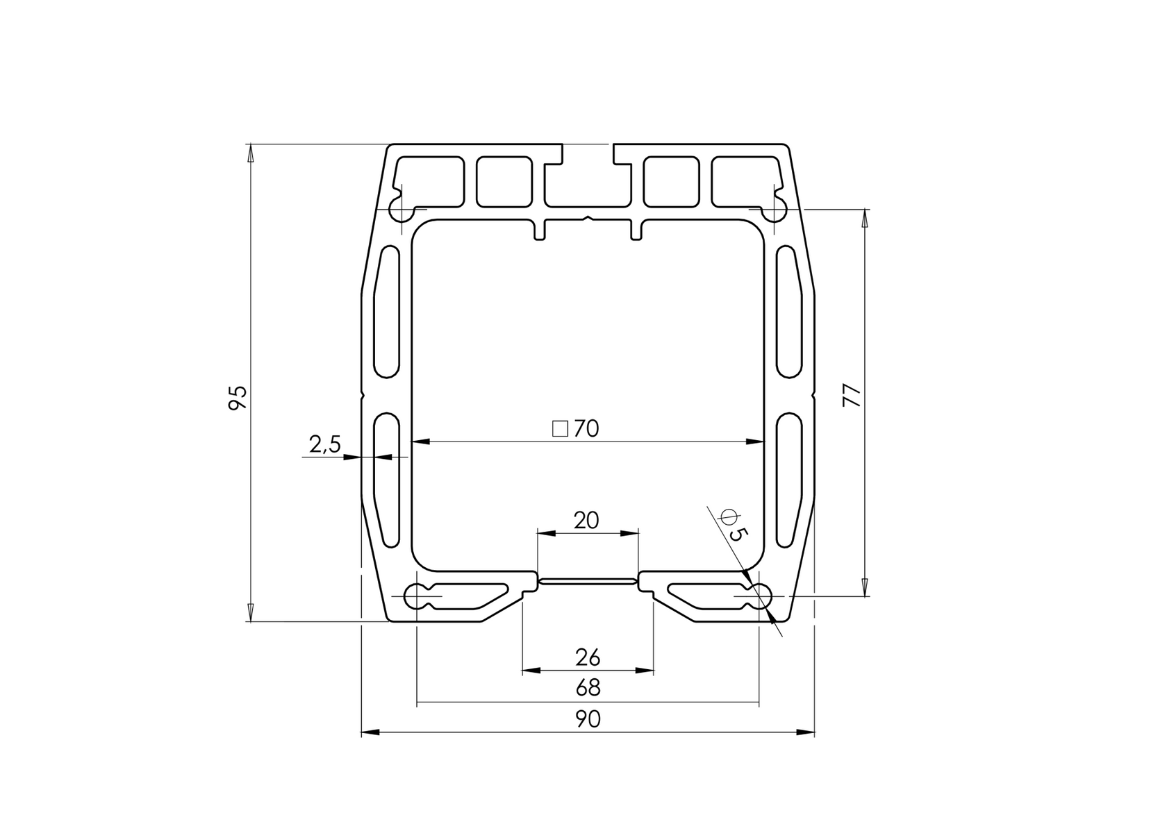 Guiding bottom profile AL, 90x95mm, L6m, RAL7016
