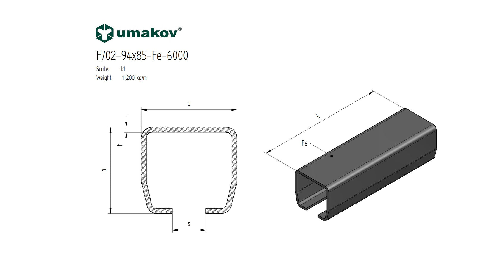 Guiding track Fe, 94x85x5mm, L6m