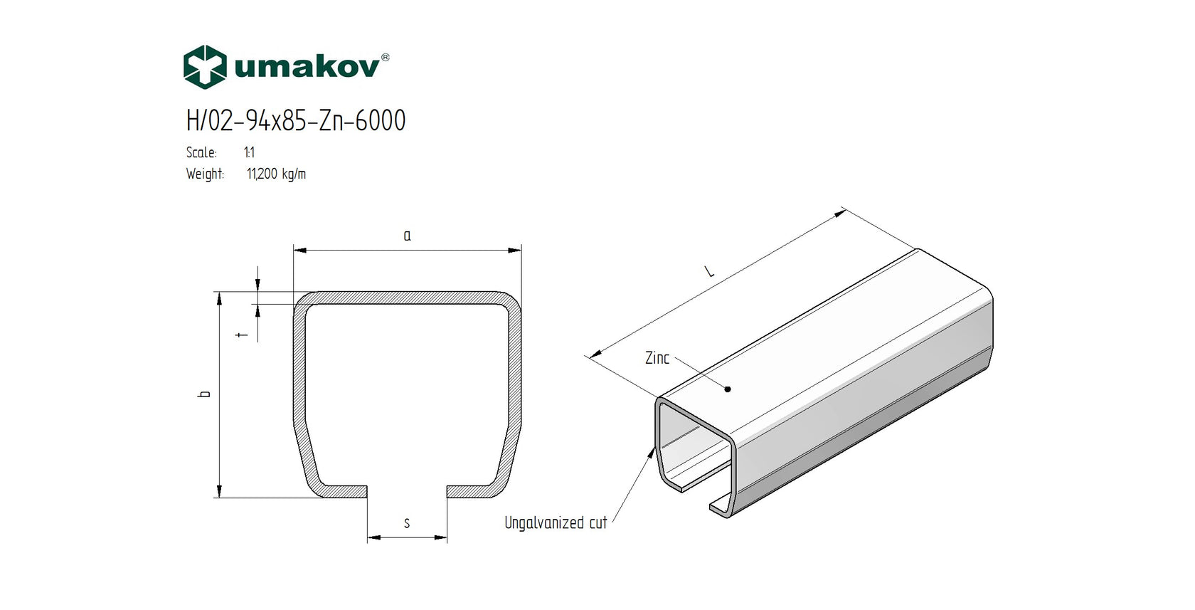 Guiding track Zn, 94x85x5mm, for cantilever gate