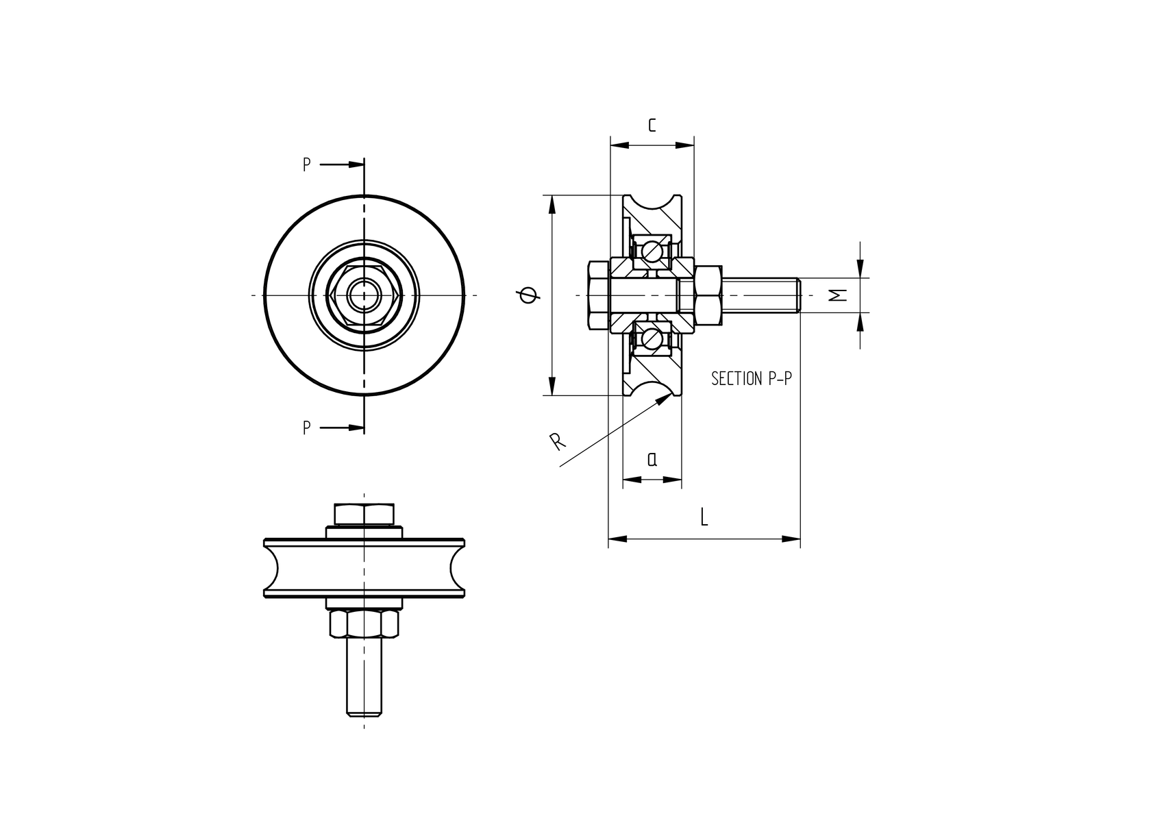 Wheel for sliding gates with U groove INOX / NYLON, D60mm