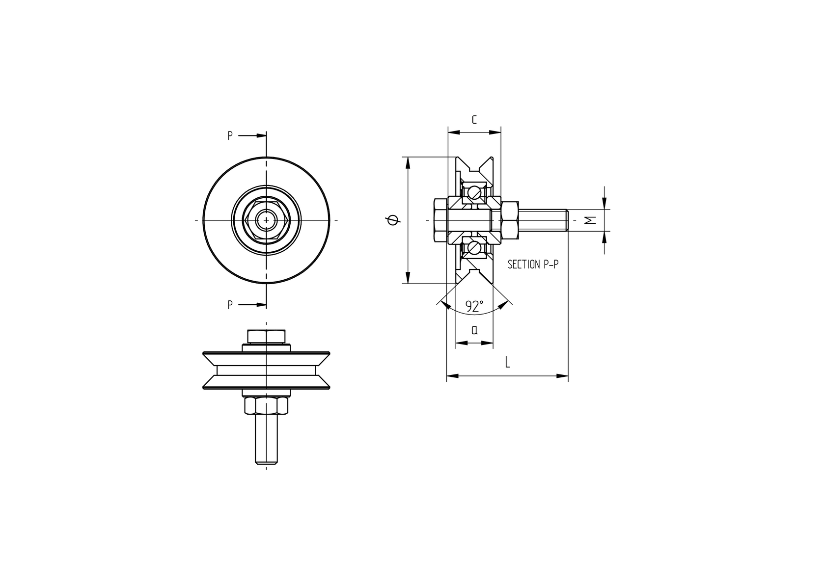 Wheel for slider with 2-row bearing - V, Zn,D100mm