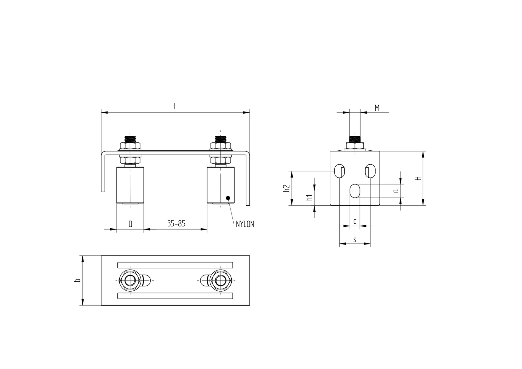Adjustable 2 roller guide plate INOX, 165x57mm,D30