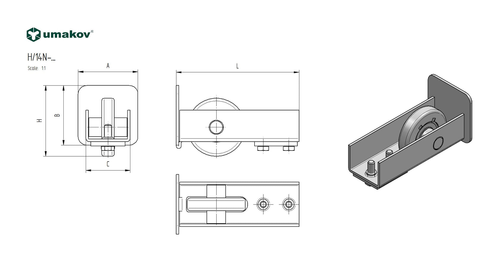 Guide wheel Zn, profile 80x80,