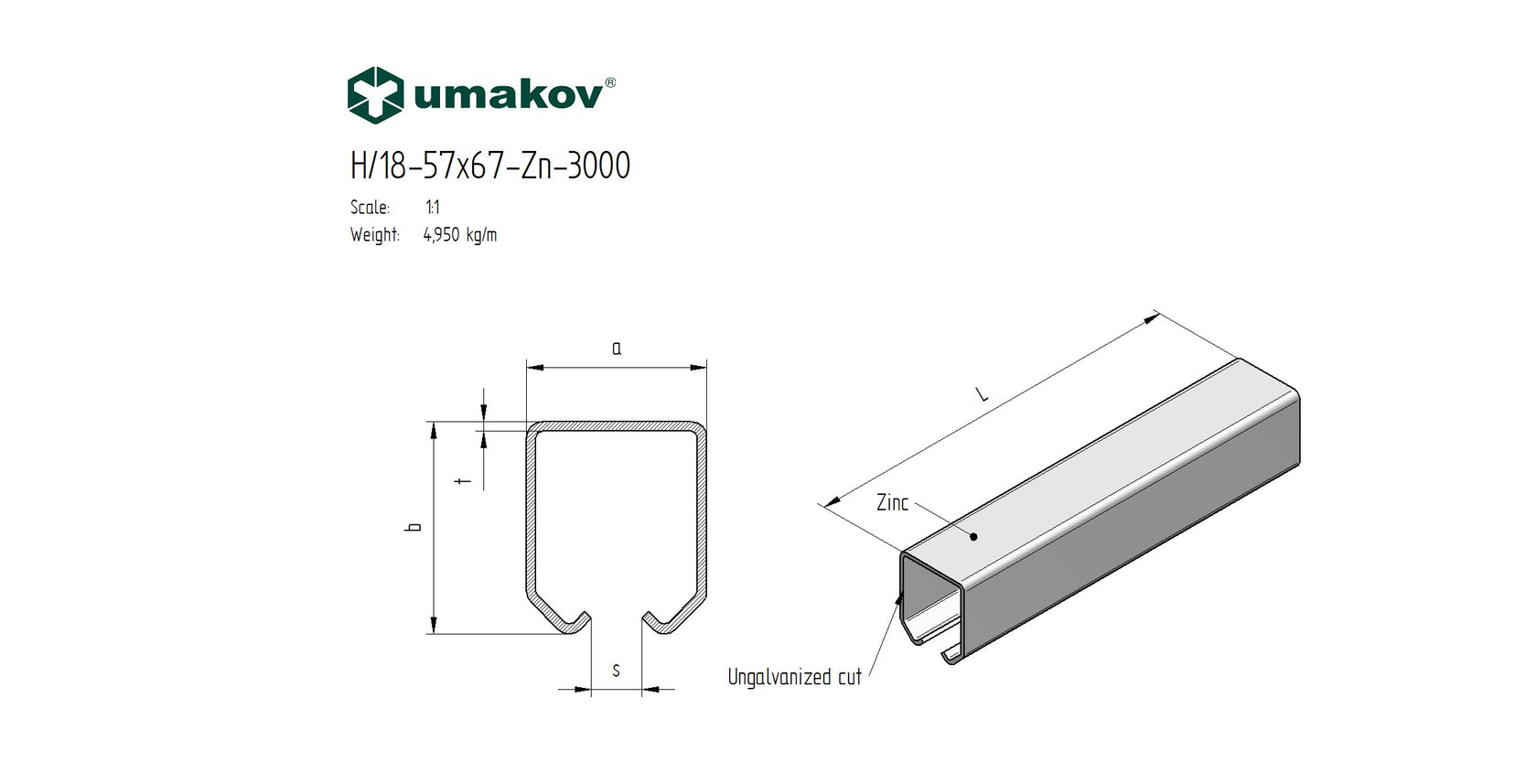 Guiding profile for hanging gates Zn, 57x67x3mm,