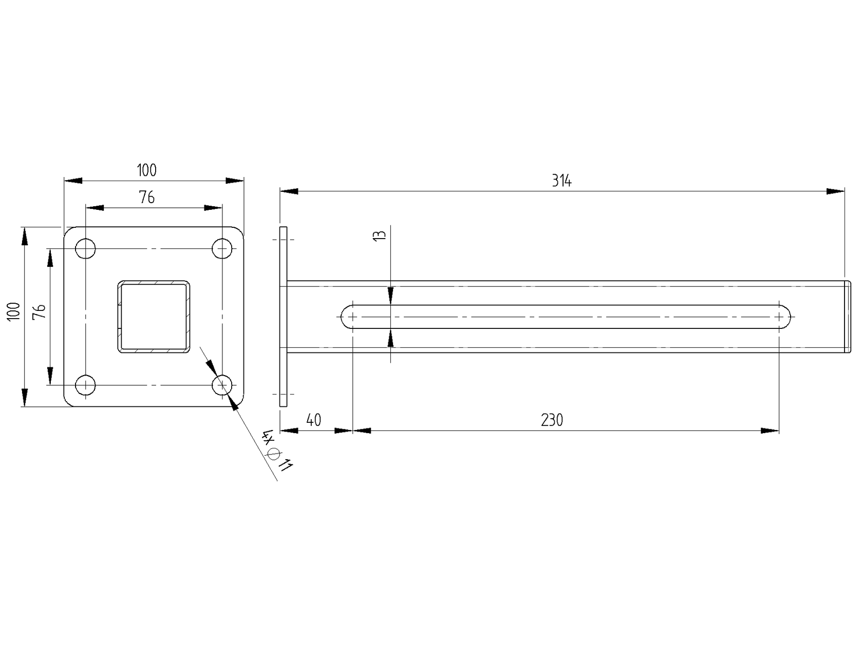 Conduction upper, L310mm, 100x100mm