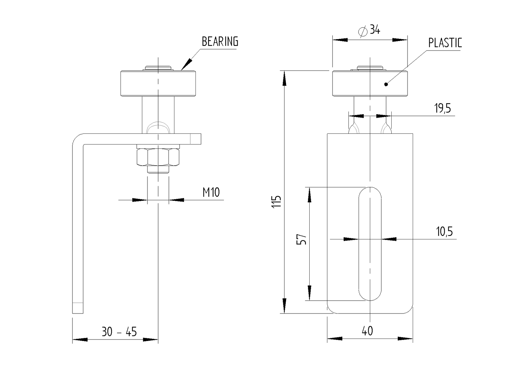 Nylon wheel with bearing, Zn