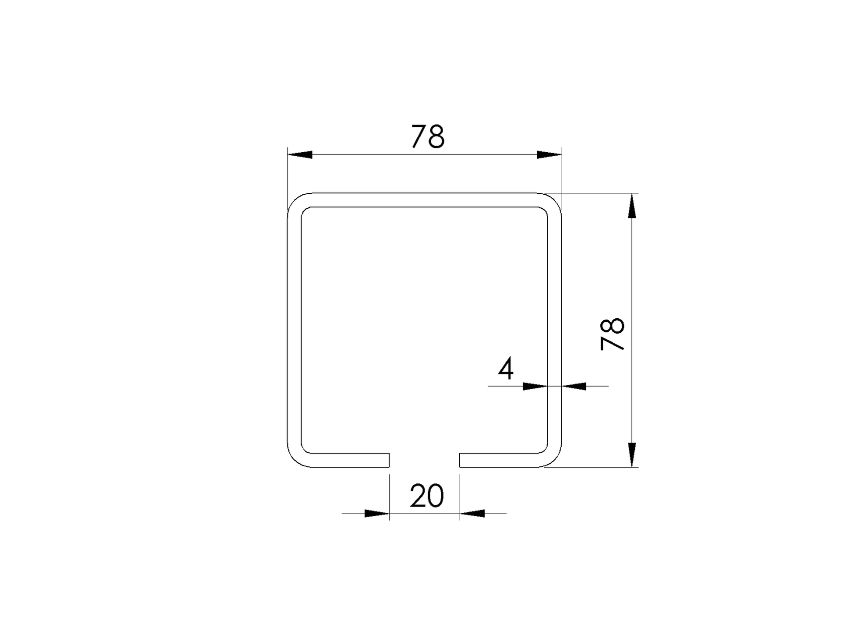 Guiding track Zn, 78x78x4mm, L3m