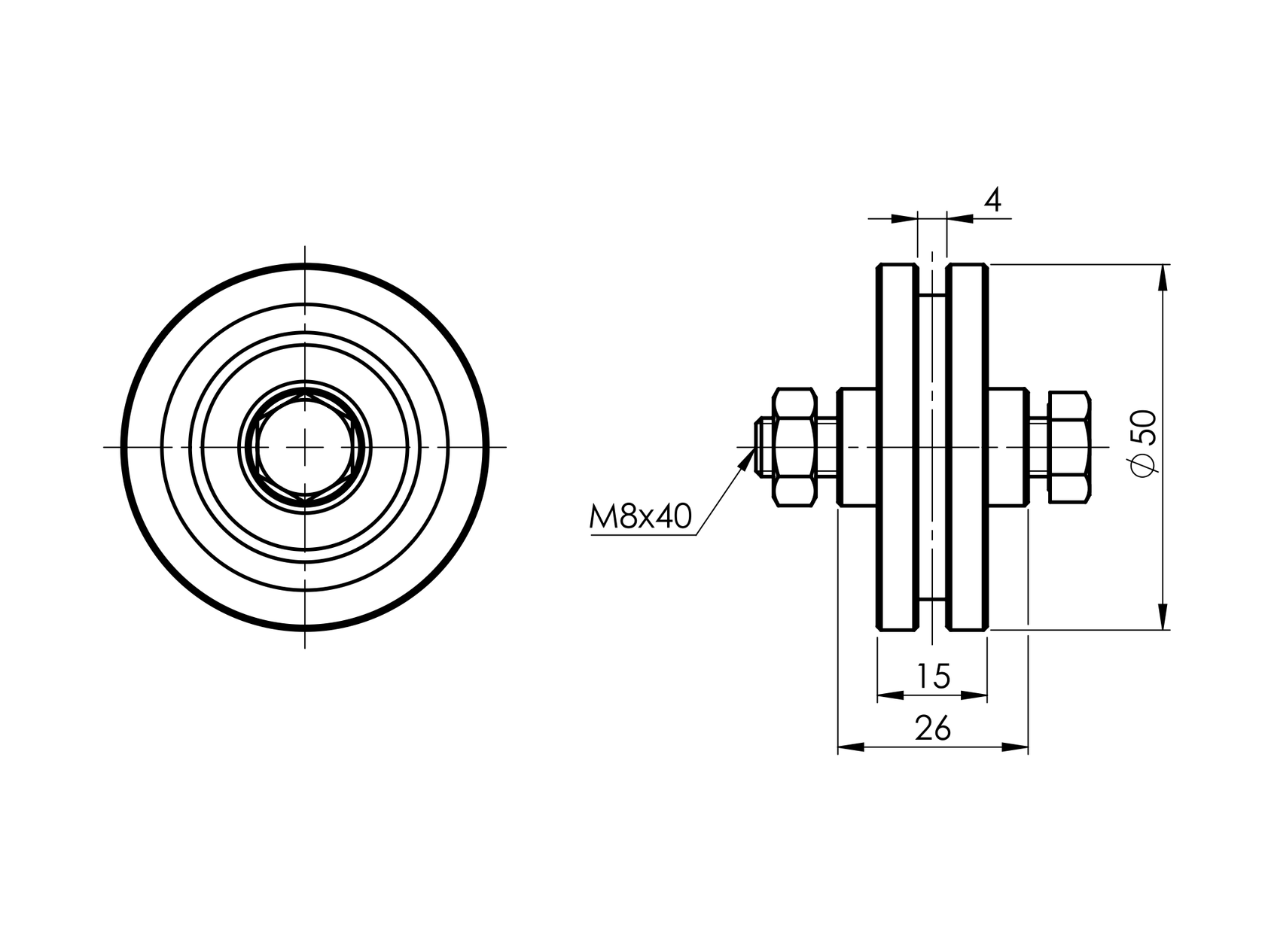 Wheels H-Type, Zn, D50mm
