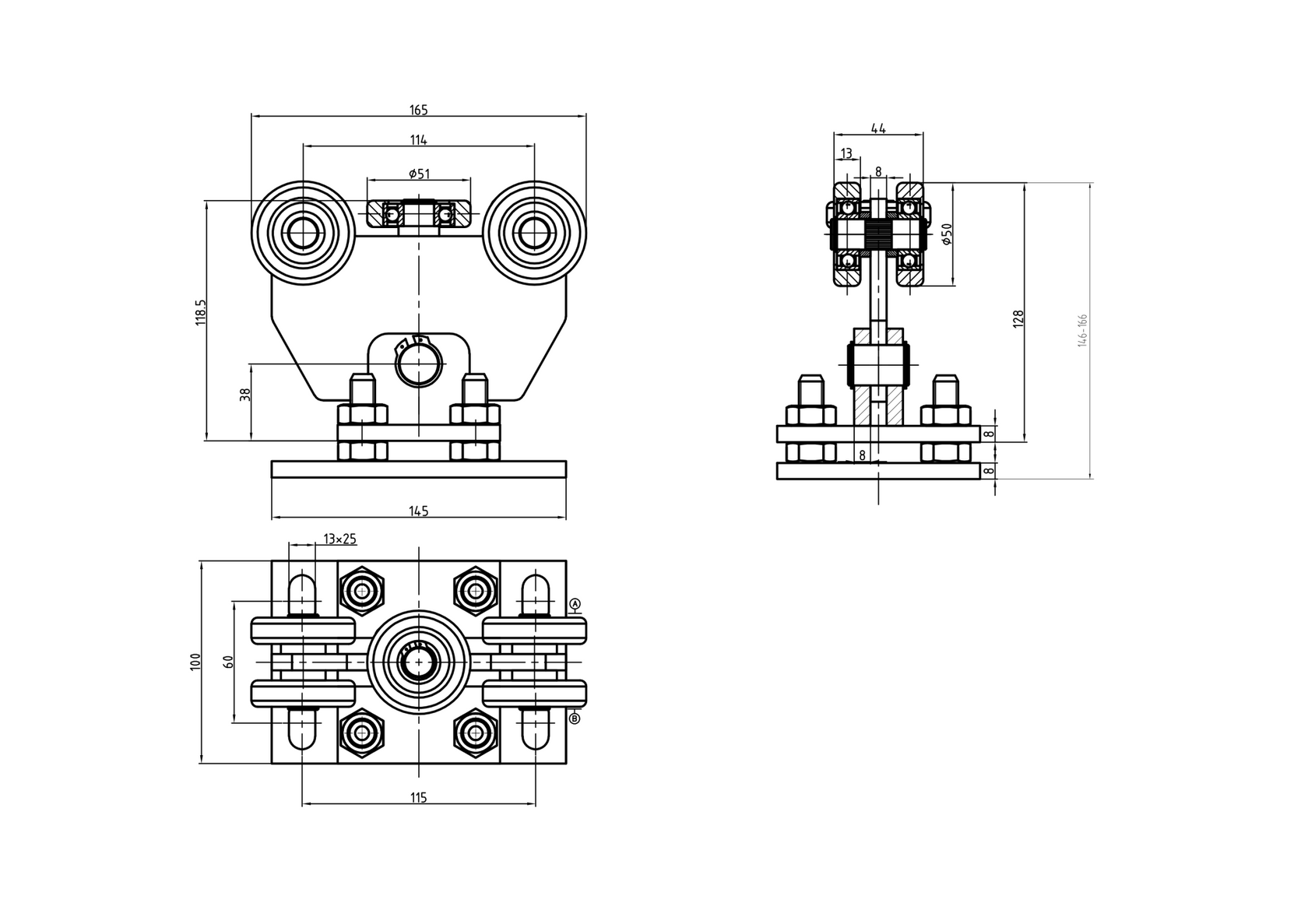 Cantilever Gate Carriage Zn, profile 60x60mm