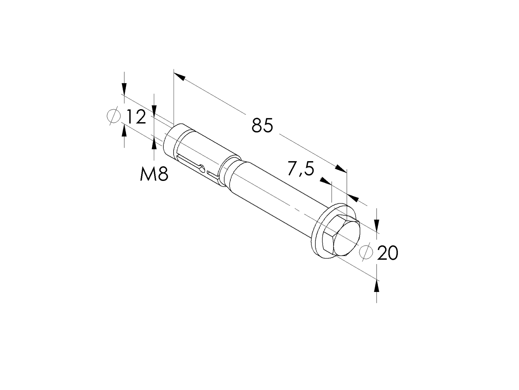 High performance anchor with hexagonal head M8