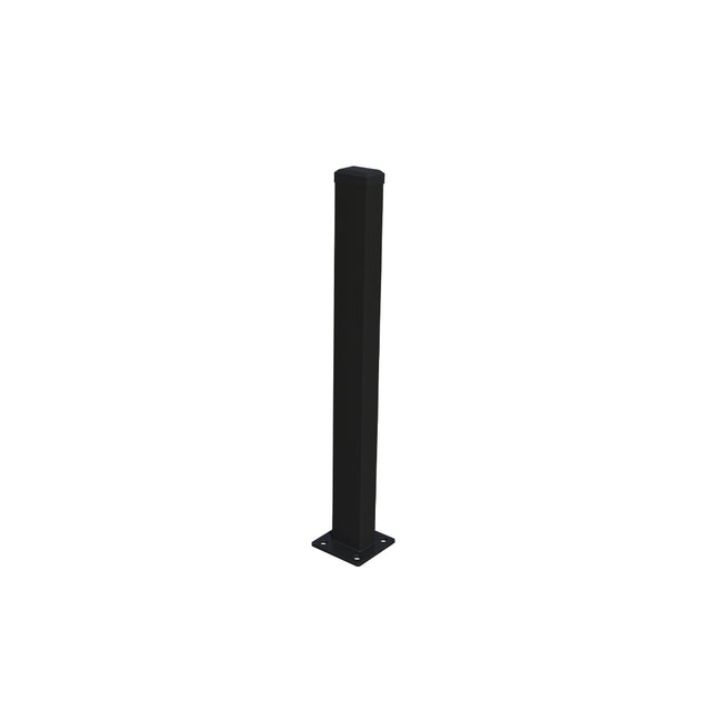 Verzinkter Pfosten 60x40 mm mit Fußplatte und PVC-Kappe, 1400 mm - Schwarz RAL 9005