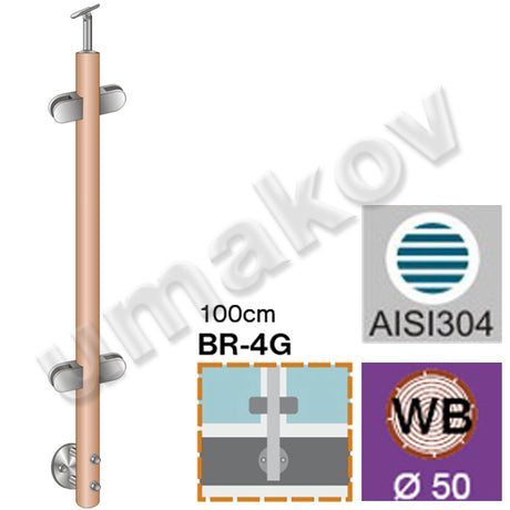 Pole AISI304+BEECH, D50, H1000mm, D42,4x2