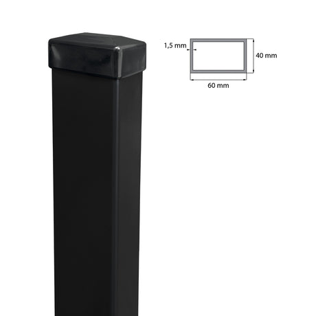 Pozinkovaný stĺpik 60x40mm s PVC čiapkou, 1800mm - Čierna  RAL 9005