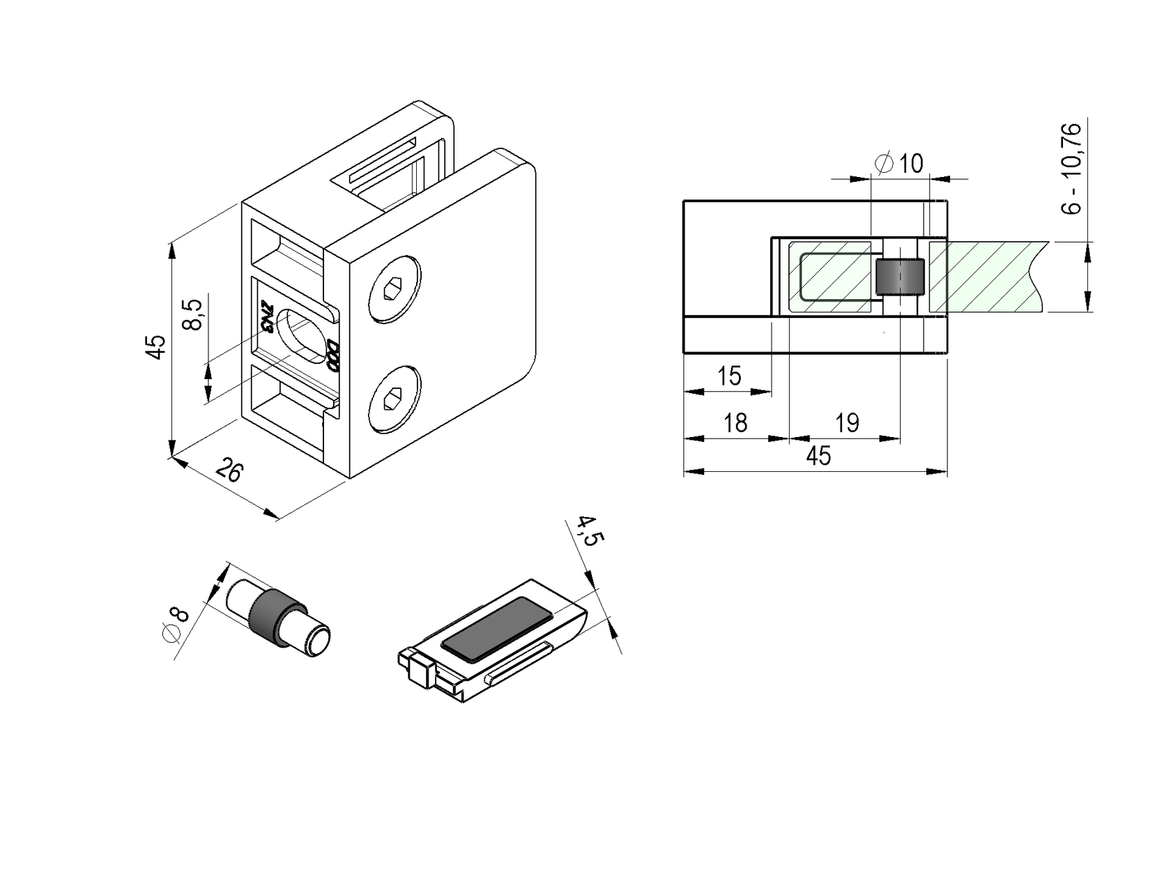Glass clamp - set