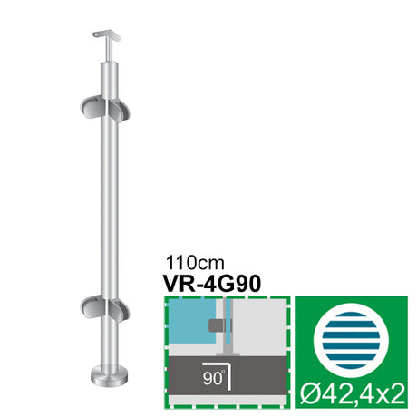 Baluster post inox AISI304, D42,4x2/4xmodel22/H110