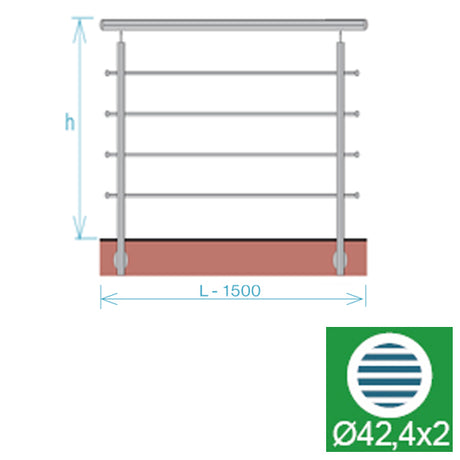 Stainless railing, AISI304, 1500x900mm, BR