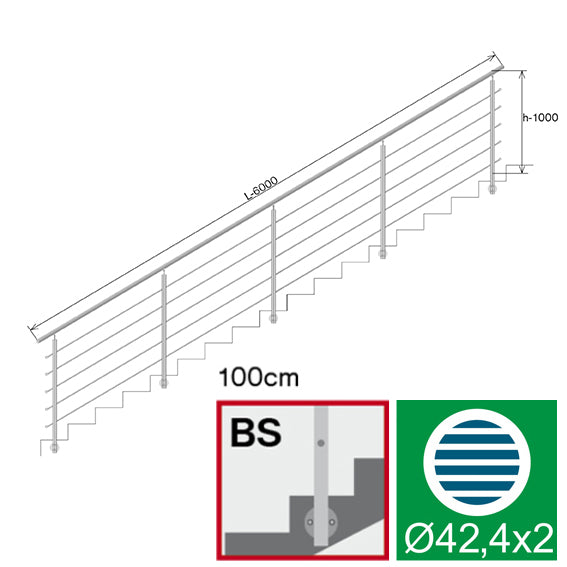 Railing AISI304, BR STAIRS AISI304, D42,4/5xd12/H1