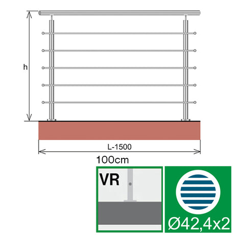 Stainless railing, AISI304, 1500x1000mm