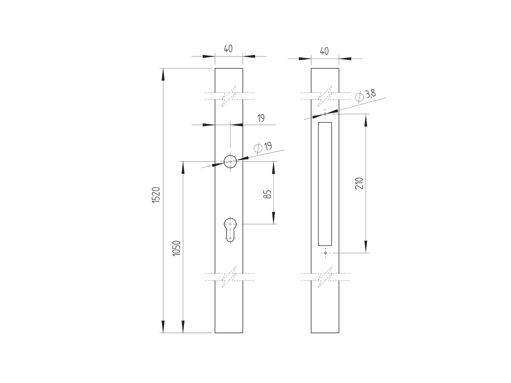 Lock box for lock B8/30-20x85, stainless steel, 40x40x1500