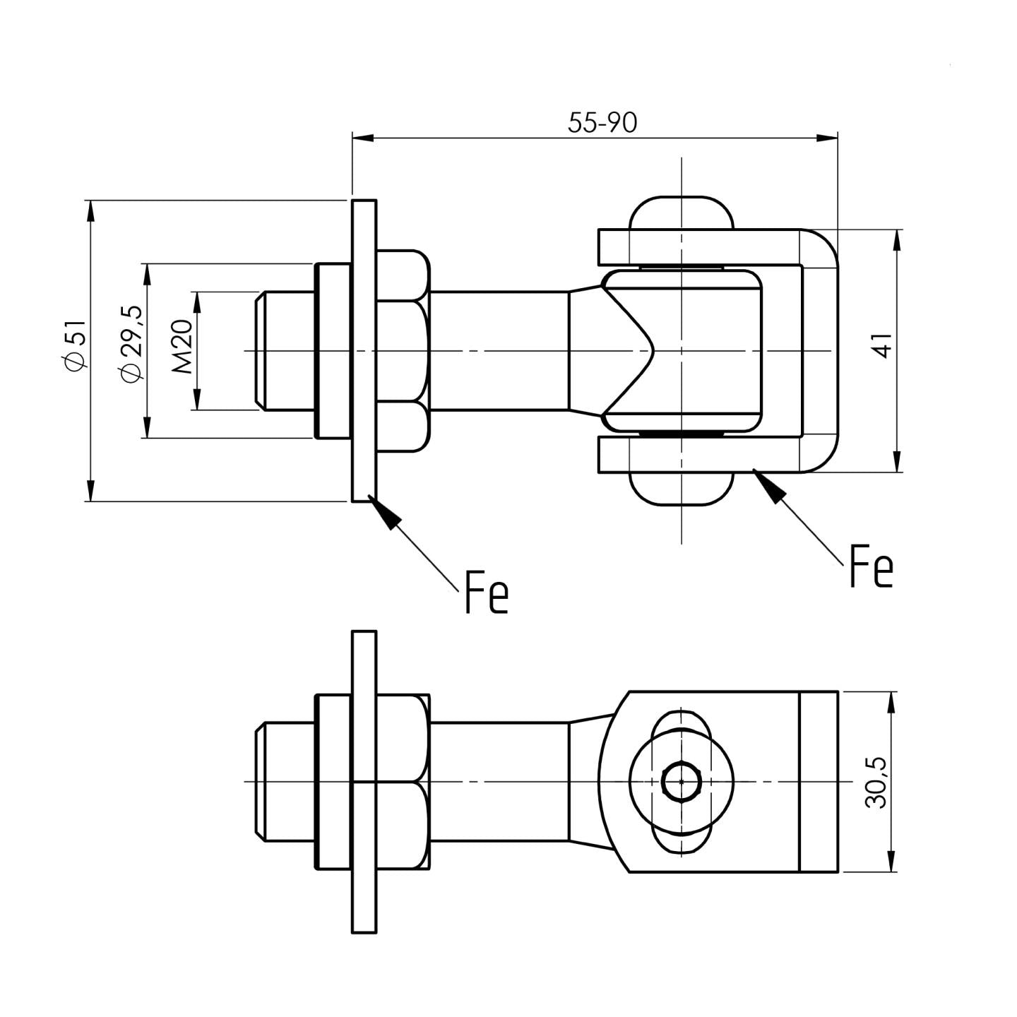 Adjustable hinge with swivel plate Zn, M20