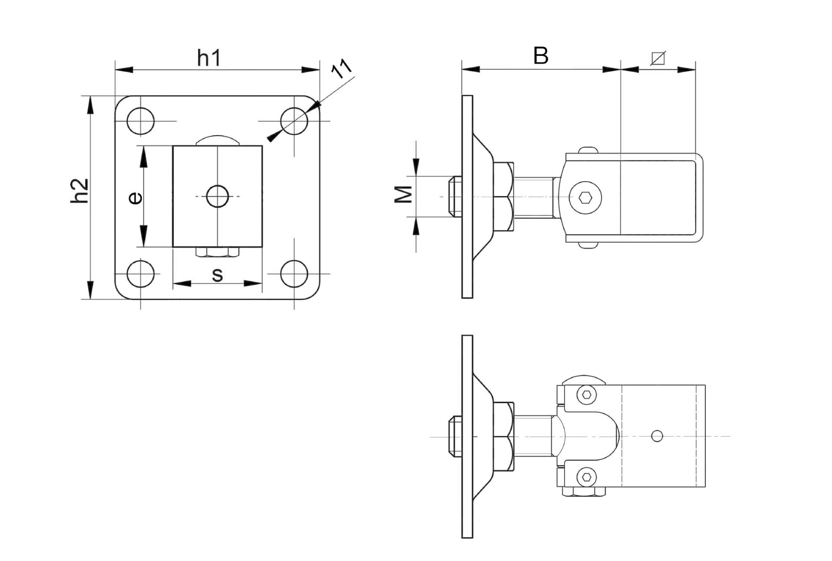 Adjustable hinge with anchoring flange Zn, M16, 80