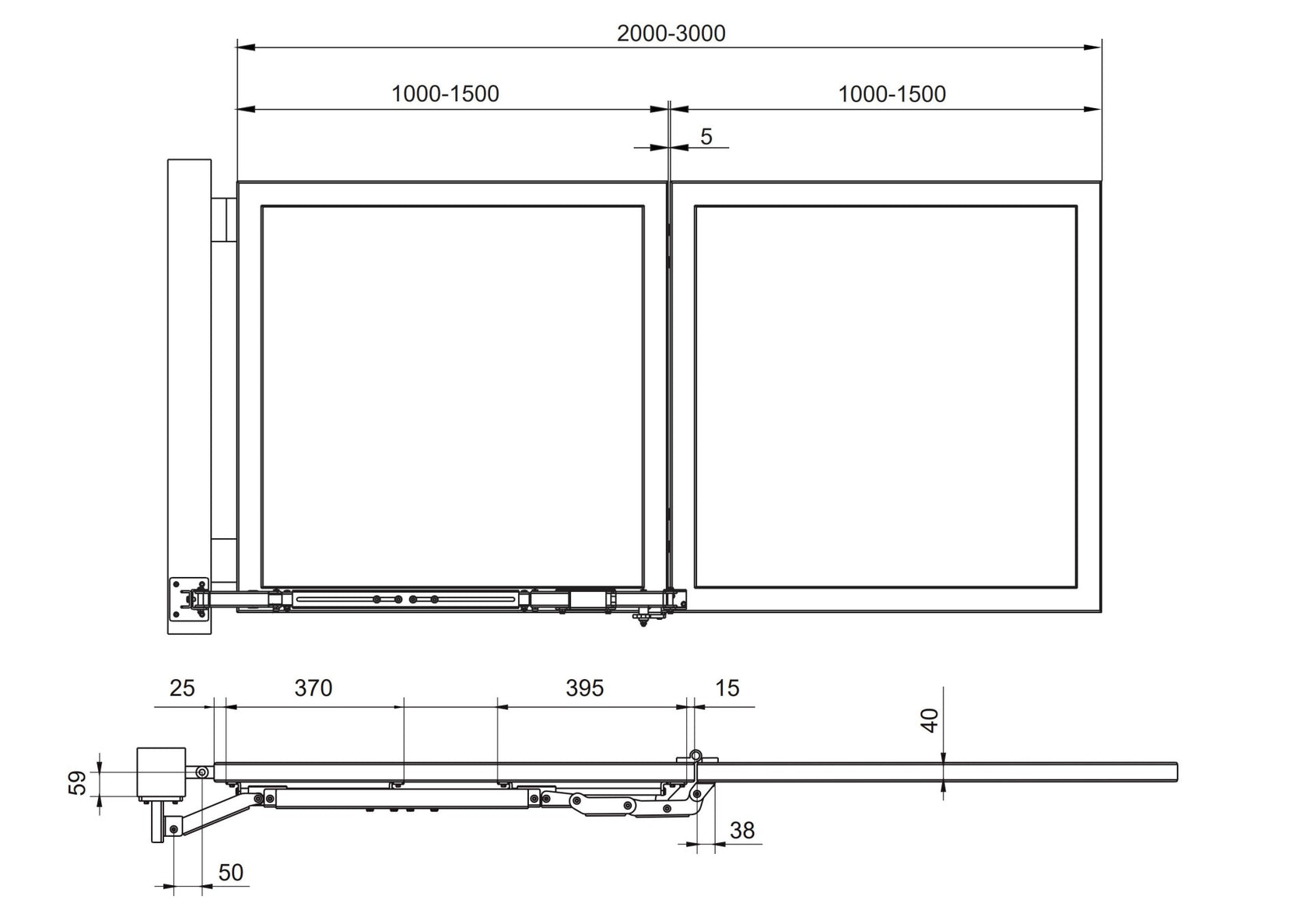 Folding mechanism for swing gates - left