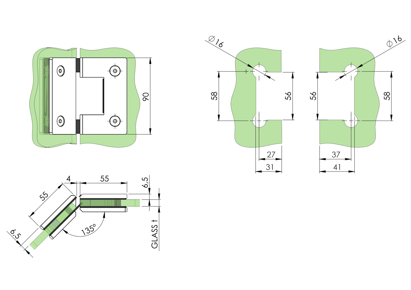 Hinge for glass door AISI304