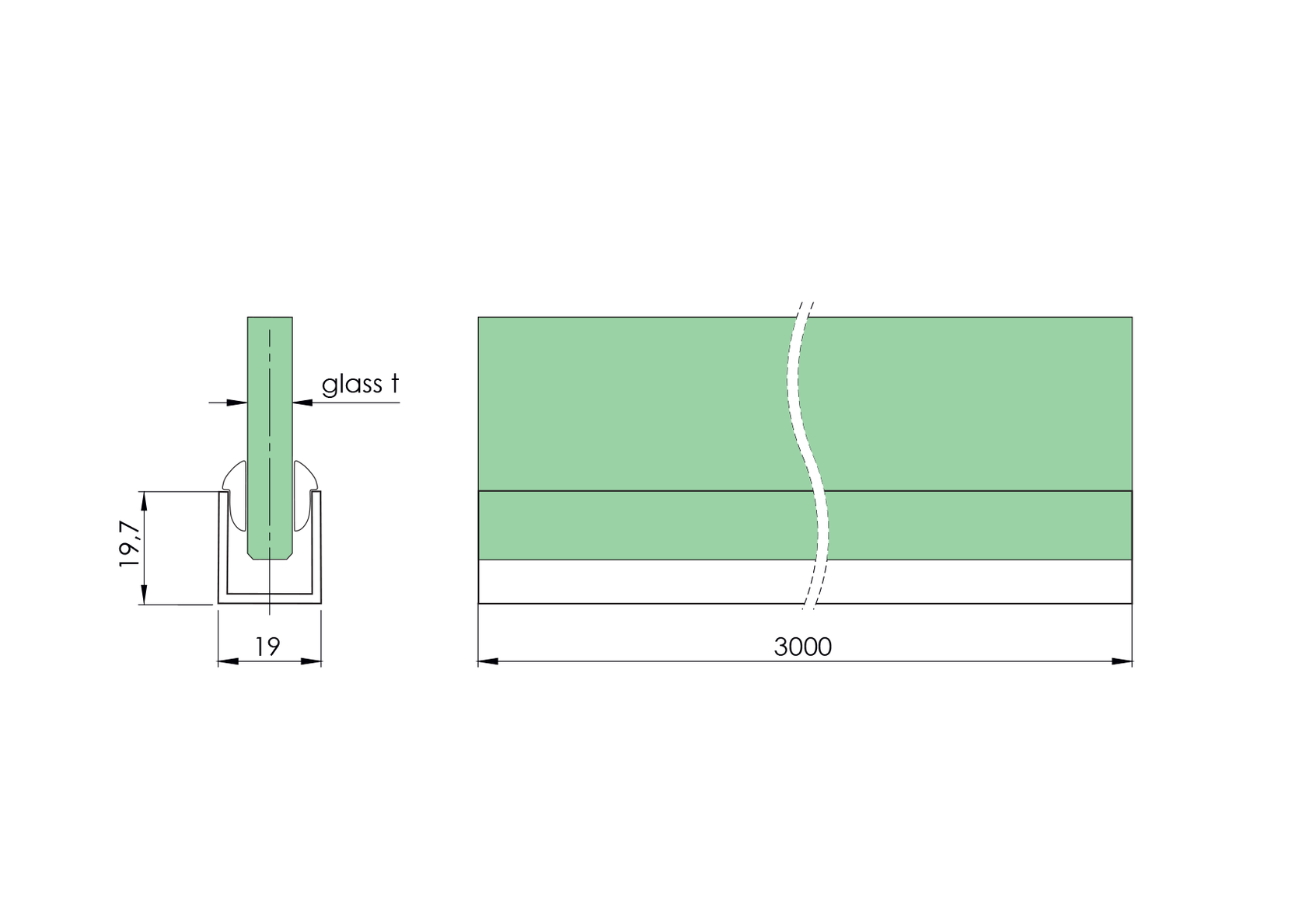 Aluminium U profile AL 20x19x1,5mm