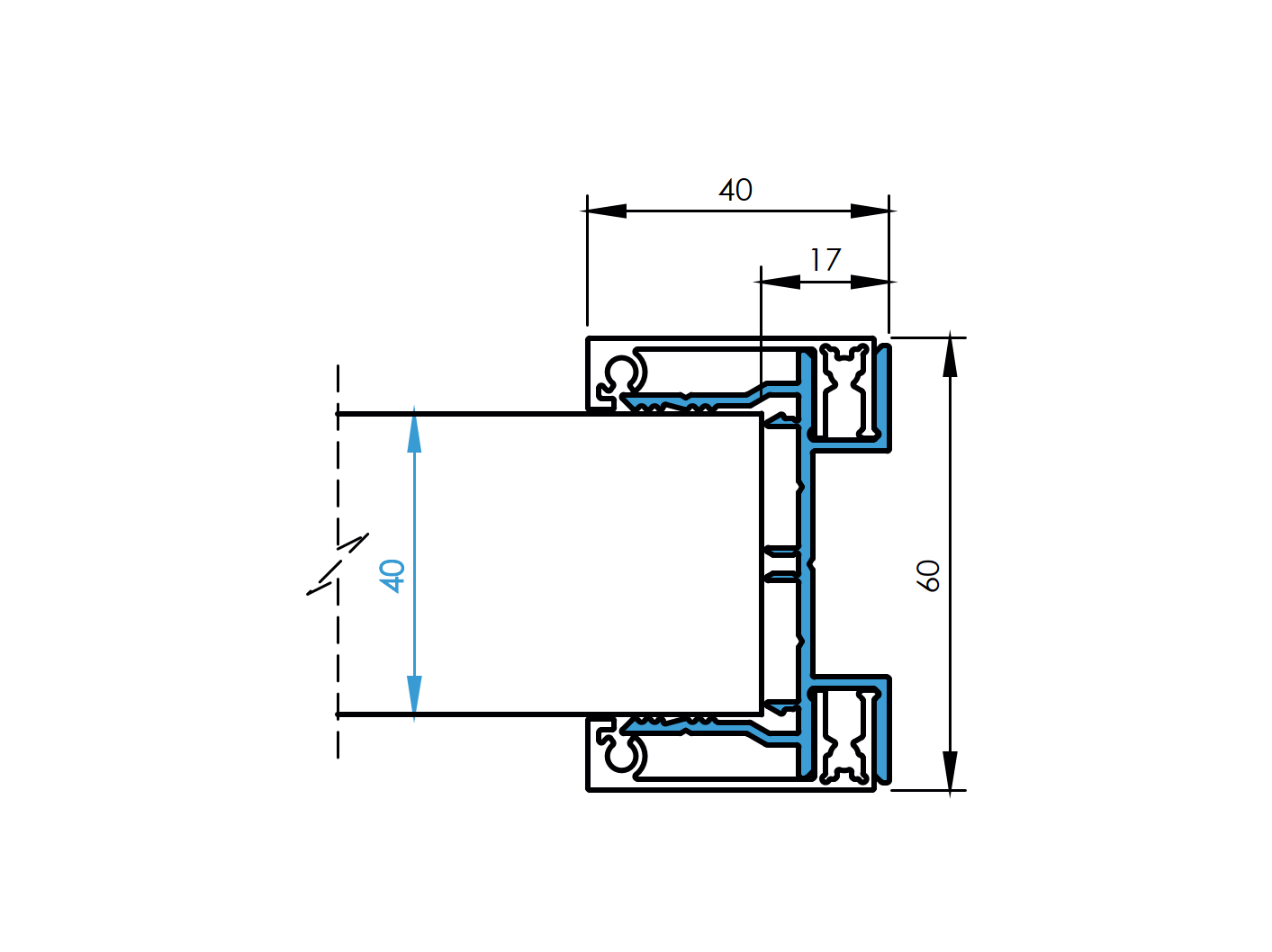 Aluminum fence adapter for 40mm fillings - 1200mm