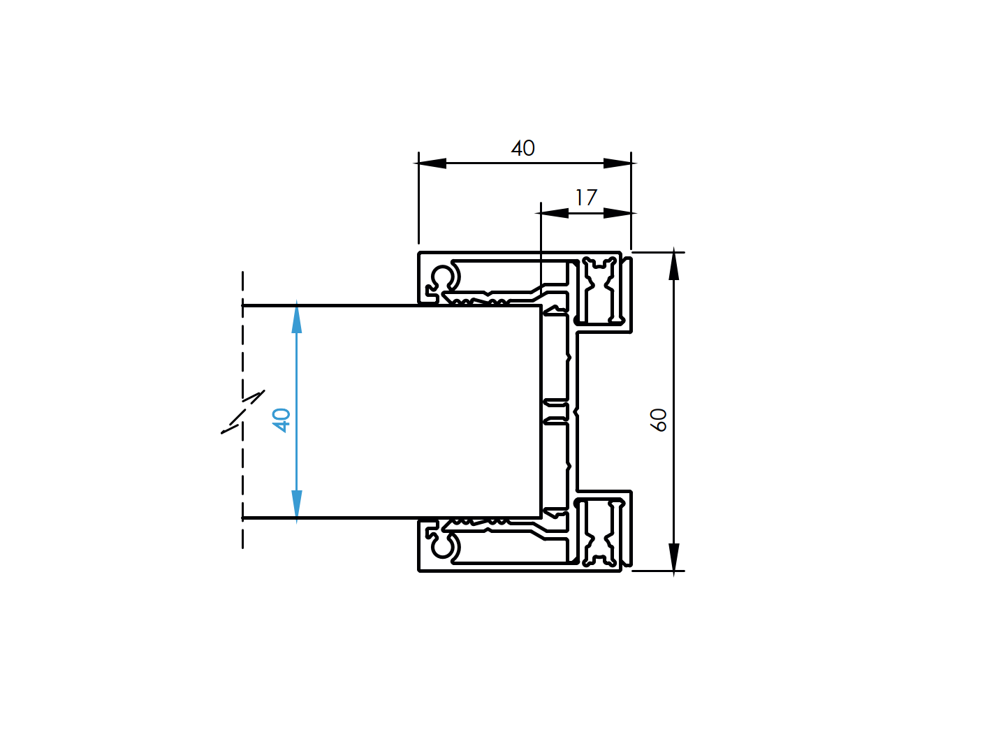 Aluminum adapter 60x40-1200mm for blinds up to 40mm R7016