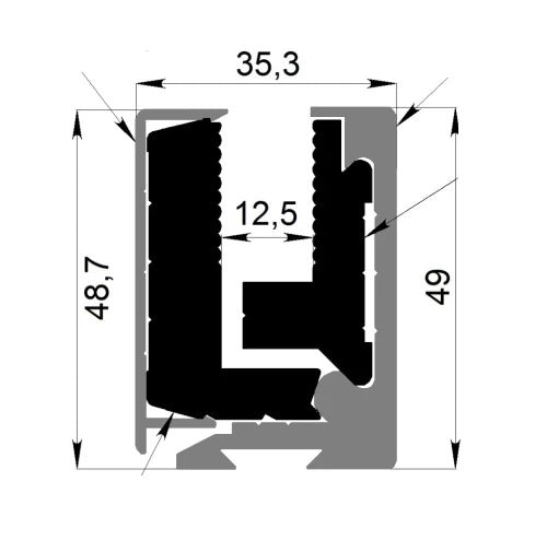 glazing profile 3m-set with cover BLACK H50