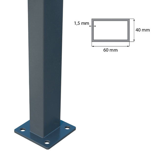 Poteau 60x40mm avec base ZnPVC 1200mm anthracite